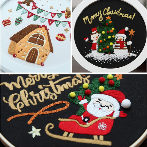 3 pcs christmas embroidery kit,embroidery kit for beginners adults,cross stitch kits with Patterns and Instructions3 Embroidery Hoop 3 Set Embroid...