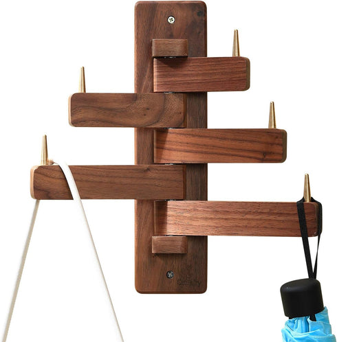 Can swing Wood Coat Rack Wall Hooks, Wood Wall hooks Made of pure solid Black Walnut, Robust, beautiful and personalized Wall mounted Rack (Swivel...