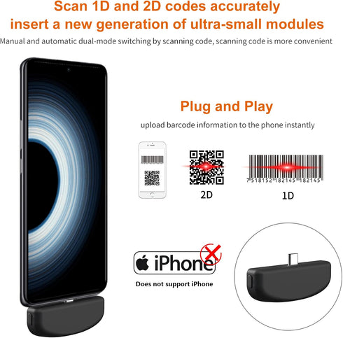 2D Cell Phone Barcode Scanner,Alacrity QR Barcode Reader Scanner Module Scanner with Auto Sensing Type-C Cell Phone Screen Barcode Scanner Scan...
