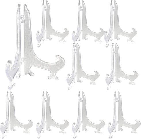 BANBERRY DESIGNS Plate Display Easels - Home Decoration - Pack of 10 - Clear 5 Inch Plate Holder Stands...