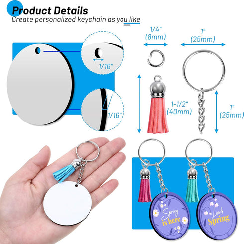 Sublimation Blanks Keychains Products, 80 PCS Keychains Tag Bulk with 2 Inch Heat Transfer Double-Side Round Coasters Blanks, Key Chains, Tassels,...