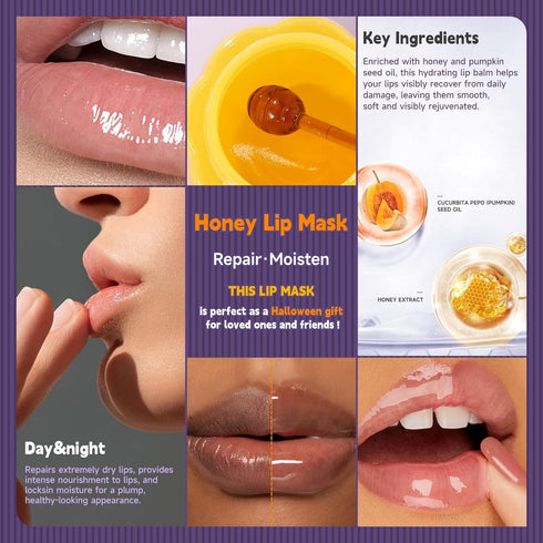 Pumpkin Honey Lip Mask Day Overnight Lip Care Mud Cream Moisturizing Firming Nutritional Supplements Reducing Wrinkles Lip Balm for Women Man Dail...