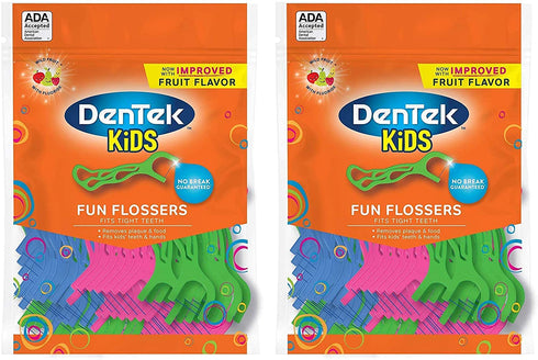 DenTek Kids Fun Flossers Wild Fruit | 75-Count Floss Picks | 2-Pack...