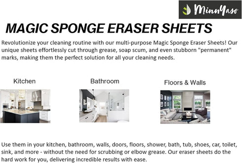 100 Pack Extra Large - Extra Thick - Super Durable Magic Sponge Eraser Sheets 7.25" x 4.5" x 0.12" | All Purpose Household Cleaner Pads for Kitche...