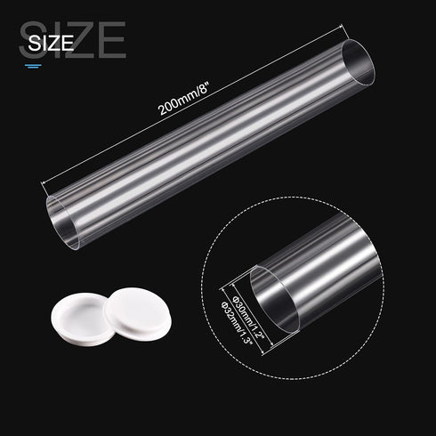 MECCANIXITY Clear Storage Tube Small Plastic Round Tubing with Caps Rigid Bottle Container 30x32x200mm/8 Inch Diameter for Item Stored...