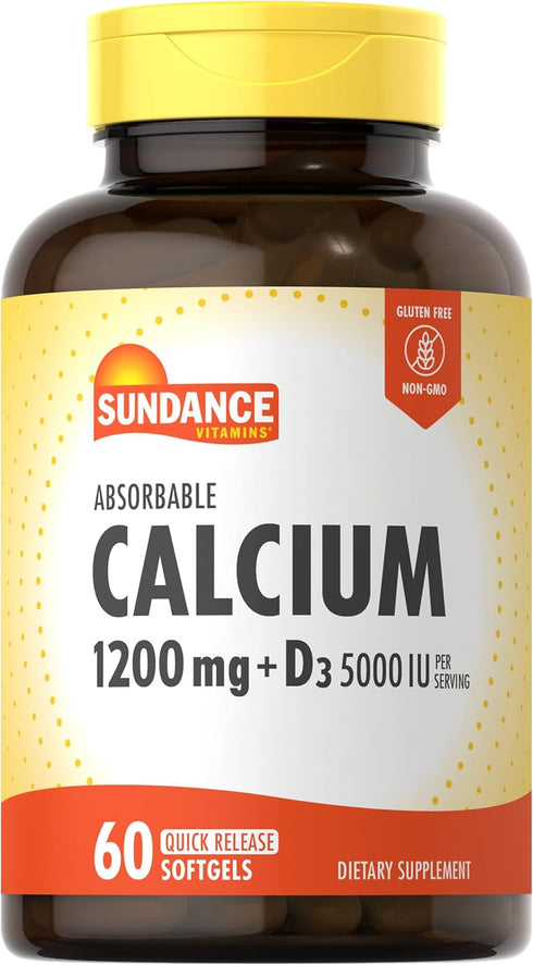 Calcium 1200mg with Vitamin D3 | 60 Absorbable Softgels | Non-GMO and Gluten Free Supplement | by Sundance...