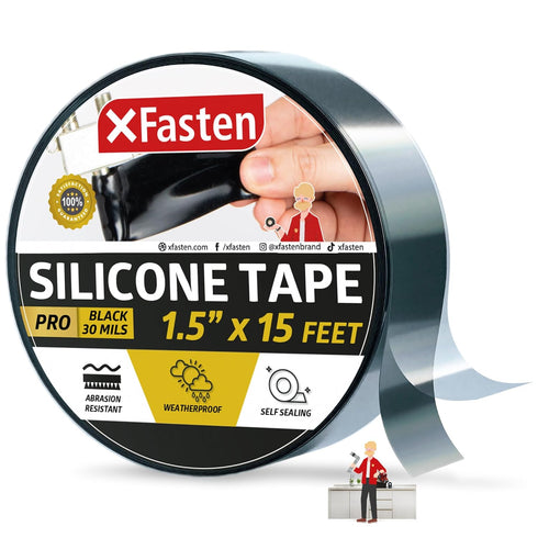 XFasten Self-fusing Silicone Tape Pro, Black, 1.5-Inch x 15-Feet, 30mils Weatherproof Silicone Rubber Sealing Tape for Outdoor Coax, Electrical Ca...
