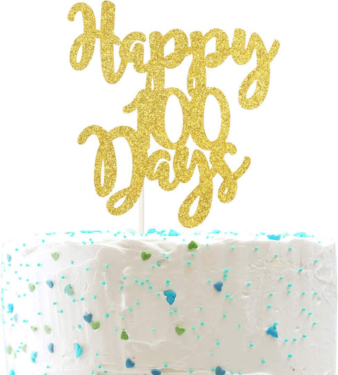 Happy 100 Days Cake Topper,Baby's 100 Days Celebration Party Decorations? Double Sided Gold Glitter ?...