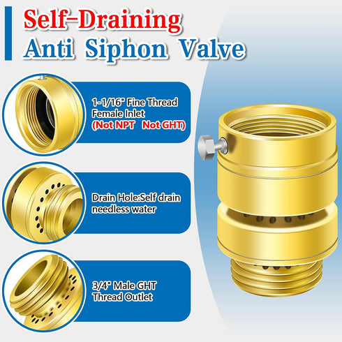 Fine Thread Vacuum Breaker, PK1390 1-1/16" Fine Thread Female No Lead Brass Self-Draining Vacuum Breaker, Hose Bib Vacuum Breaker, Providing you w...