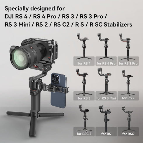 SMALLRIG Universal Phone Tripod Mount, Metal Cell Phone Mount with Cold Shoe Mount and M4 screws for DJI Stabilizers, Free Adjustment Phone Mount ...