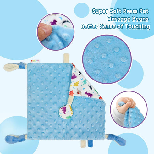 Dr.Rapeti Tag Security Blanket for Baby Infant Toddler Kid 10x10inches Washable Sensory Toy Lovey Appease Blanket (dinosaur)...