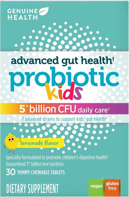 Genuine Health Kid's Daily Probiotic, Helps Promote Digestive Health & Immune Response, Multi-Strain Formula, Lemonade Flavor, 30 Chewable Tablets...