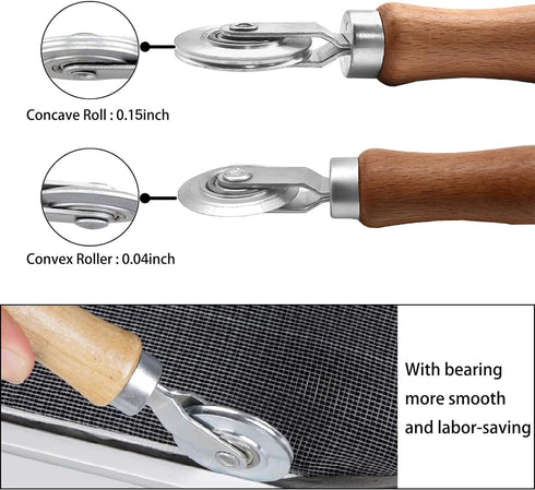 BAYTORY 3Pcs Screen Tool, Window Screen Spline Roller Tool with Wooden Handle and Steel/Nylon Bearing Wheels, Mesh Screen Door Repair Kit Easy to ...