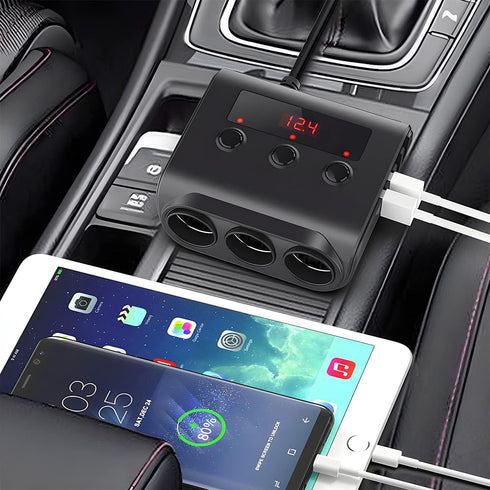 Car Cigarette Lighter Adapter, 12V/24V 120W 4 USB 3 Socket Splitter Car Chargers, LED Voltage Display On/Off Switches, Automotive Cigarette Lighte...