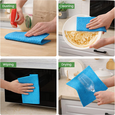 Homaxy Swedish Dishcloths for Kitchen, 15 Pack Reusable and Washable Cellulose Sponge Cloths Dish Towels, Absorbent and No Odor Paper Towels for D...