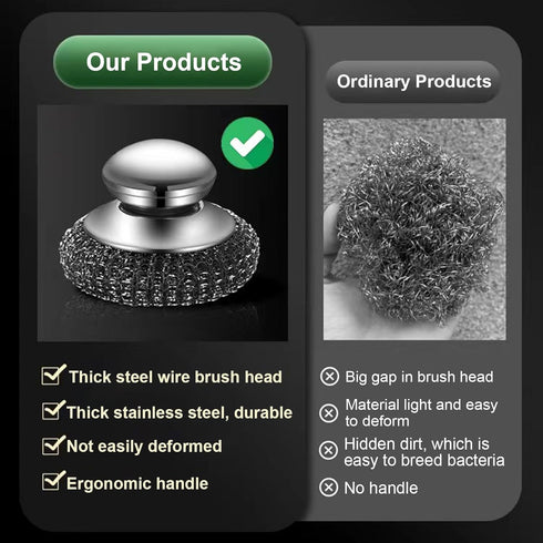 Onewly 2Pack Steel Wool Scrubber with 2 Scraper, Stainless Steel Scrubber with Stainless Steel Handle, for Cleaning Dishes, Cast Iron, Stock Pots,...