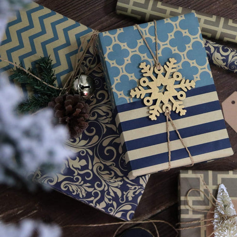 RUSPEPA Reversible Kraft Wrapping Paper Sheet - Navy Geometric Design Kraft Paper - 6 Sheets Packed as 1 roll - 17.5 x 30 inches per Sheet...