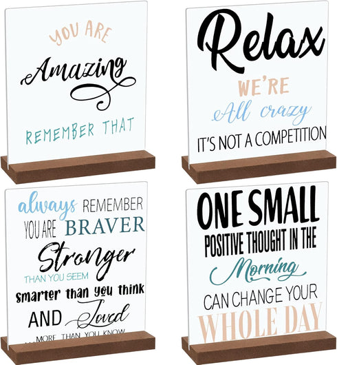 4 Pcs Inspirational Gifts Desk Decor Office Positive Motivational Quotes Employee Appreciation Gifts Wooden Plaque Sign with Stand Decoration for ...