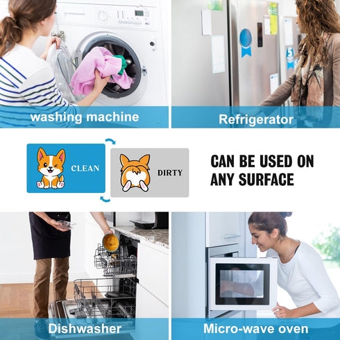 Cute Cartoon Animal Clean Dirty Dishwasher Magnet, Refrigerator Washing Machine Magnet Double Sided Kitchen Reversible Dish Washer Sign, Apartment...