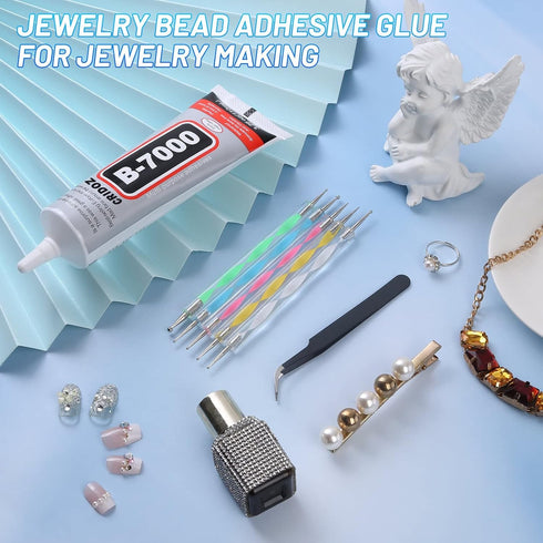 B7000 Jewelry Glue Clear for Rhinestone, Cridoz 3.7 fl oz Craft Adhesive Glue with Precision Tip Multi Function Fabric Glue for Metal Stone Gradua...