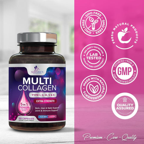 Collagen Peptides for Women & Men, Type I, II, III, V, X Hydrolyzed Collagen Pills, Grass Fed Non-GMO Multi Collagen Peptides Supplements, Hair, S...