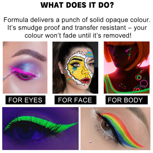 1 PCS Water Activated Eyeliner Palette 8 Colors Neon Face Paint Liner Makeup Longlasting Fluorescent Face and Body Paint with Brush for Halloween ...