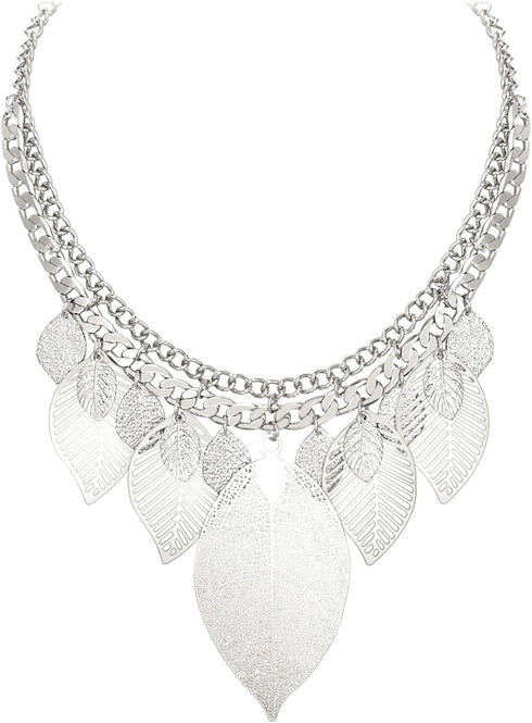 EVER FAITH Bridal Statement Necklace for Women, Choker Collar Chunky Leaf Boho Bib Costume Necklace Jewelry...