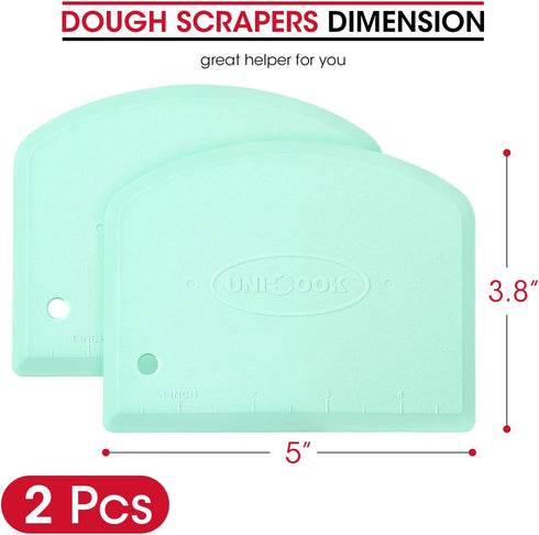 Unicook Dough Scraper Cutter, Flexible Bowl Scraper, Plastic Bench Scraper for Baking Pizza/Pastry/Cake, Multipurpose Baking Tools with Measuring ...