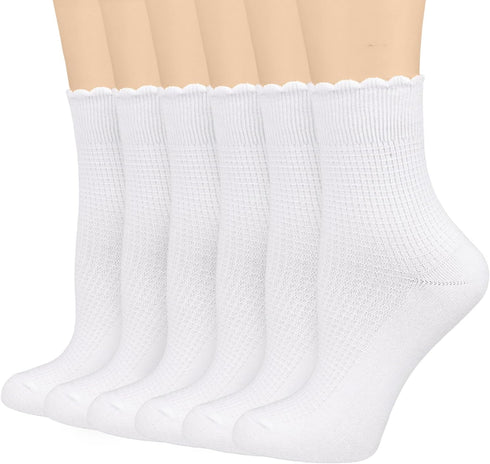 Mcool Mary Women's Crew Socks,Casual Cute Ankle Socks Breathable Cotton Knit White Frilly Socks for Women 6 Pack...