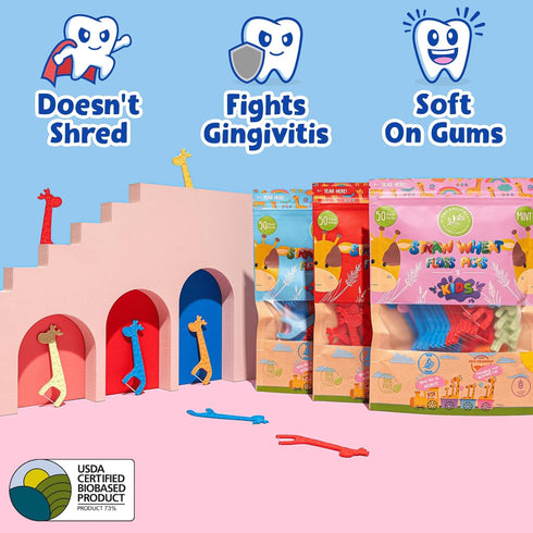 Biodegradable Kids Flossers - Fluoride & Plastic Free | Eco Friendly Dental Floss Picks for Children | Natural Fun Animal Flossing Sticks for Todd...