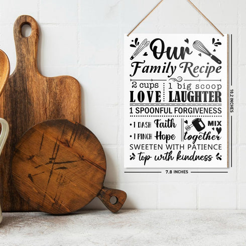 UDNADKEX Funny Kitchen Wall Hanging Sign Decor, Our Family Recipe, Home Kitchen Dining Room Wooden Sign Decor Kitchen Wall Decoration, Kitchen Gif...