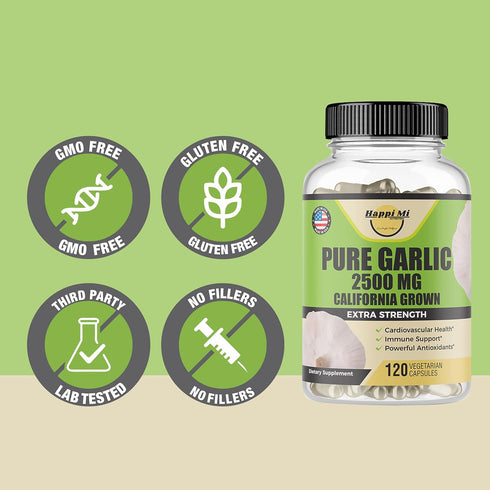 Garlic Capsules 2500mg - Made with Organic Garlic Bulbs, California US Grown - Natural Immune Support Supplement 40 Day Supply...