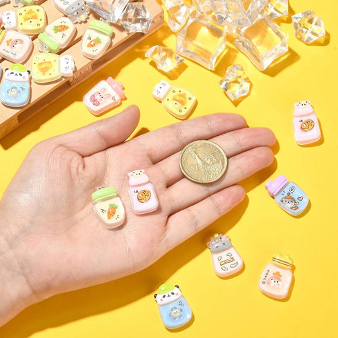 LiQunSweet 50 Pcs Water Cup Shape Cow Carrot Rabbit Monkey Pig Panda Cat Chick Bear Flatback Bottle Beads for Phone Case Earrings Keychains Access...