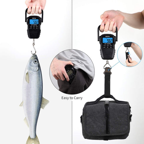 HEETA Fish Scale with Backlit LCD Display, Up to 110lb/50kg Digital Portable Hanging Fish Weight Scale with Hook & Measuring Tape for Home, Farm, ...