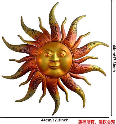 Metal Sun Wall Art Decor-17.3 inches Rustic Retro Metal Sun Hanging Decoration for Indoor Outdoor,Gift for Mom Dad Friends(Gold)...