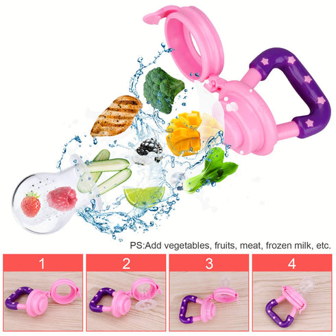 Baby Food Feeder 3 Pack Silicone Fruit Pacifier Teething Reusable Pouches Pacifier Pink by Mluchee(S,M,L)...
