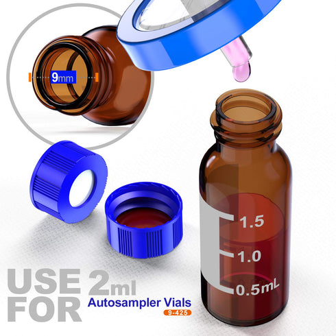 Autosampler Vials Cap,9mm Blue Polypropylene Screw-Thread Caps with PTFE Red/Silicone White Septa by Biomed Scientific...