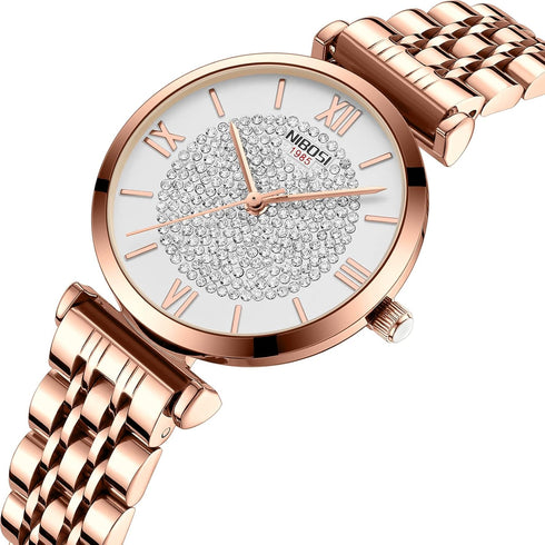 NIBOSI Women's Watch Analog Quartz Rose Gold Diamond Wrist Watch for Ladies Stylish Stainless Steel Gold Dress Watch Girl Gift...