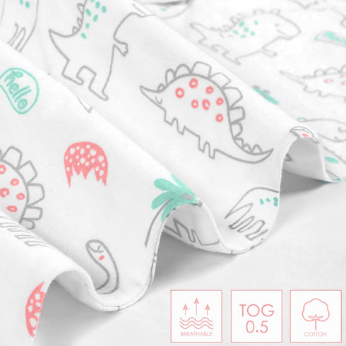 TILLYOU Sleep Sack 0-6 Months - 0.5 TOG Baby Wearable Blanket with 2-Way Zipper, Extra Soft Cotton Sleeveless Sleeping sack 2 Pack, Woodland Dinos...