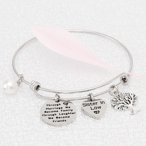 Kivosliviz Sister in Law Bracelet Jewelry Through Marriage We Became Family Bangle Bracelet for Sister of the Groom...