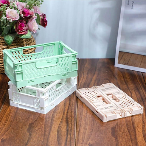 3 Pack Mini Plastic Storage Basket for Shelf Organizing,Collapsible Crate Folding Storage Bin for Desk Organizer Stackable Containers for Home Kit...
