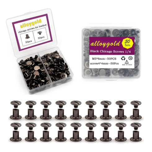 50 Sets M5*6 Gun Black Chicago Screw Kit Leather Rivets Screw Rivets Chicago Screw Buttons DIY Leather Trim...