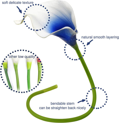 FiveSeasonStuff Real Touch Calla Lily Artificial Flowers Wedding Bridal Bouquet | Floral Arrangements | 15 Calla Lilies (Silk White & Abyss Blue)...