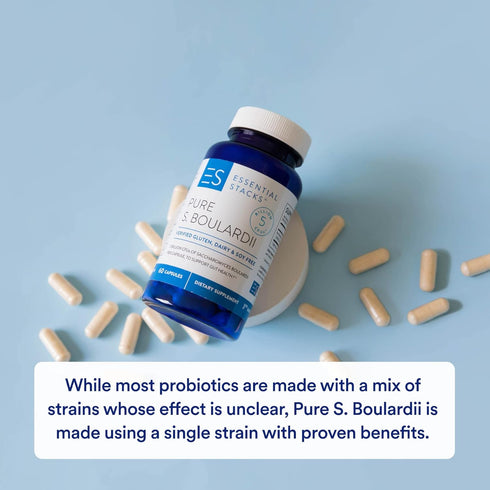 Essential Stacks Saccharomyces Boulardii Probiotics (Non-GMO & Gluten Free) - 5 Billion CFUs for Gut Health (60 Capsules)...
