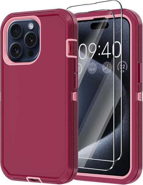 Annymall for iPhone 15 Pro Case with 2 Screen Protector,Shockproof Drop Protection Full Body Heavy Duty 3-Layer Military Rugged Durable Phone Cove...