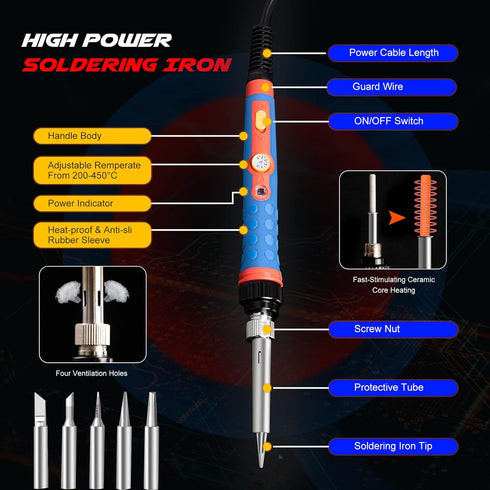 Soldering Iron Kit, 60W 110V Soldering Welding Iron Kit with Ceramic Heater, 10 in 1 Adjustable Temperature Soldering Welding Iron Kit Soldering I...