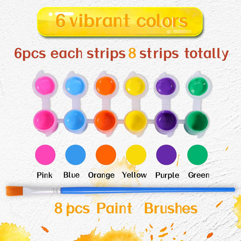 Acrylic Paint Set,48 Paint Pots in 6 Colors,Set of 8 Washable Paint Sets,Acrylic Paint Strips with 8 Pcs Paintbrushes,Craft Paint Sets for Kids & ...