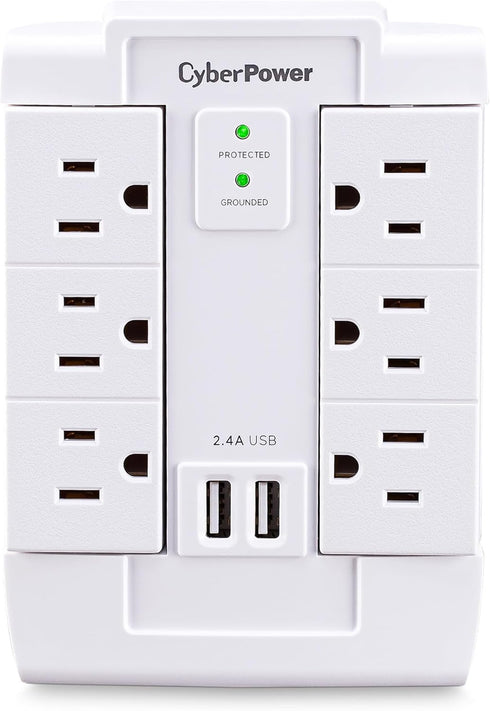 CyberPower CSP600WSURC2 Surge Protector, 1200J/125V, 6 Swivel Outlets, 2 USB Charging Ports, Wall Tap Design, White...