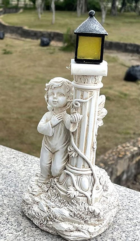 Solar Powered Garden Ornaments, Decorative Fairy Statue with Solar Lantern Light Outdoor Garden Decoration Ornament Table Top Sculpture Lighting W...
