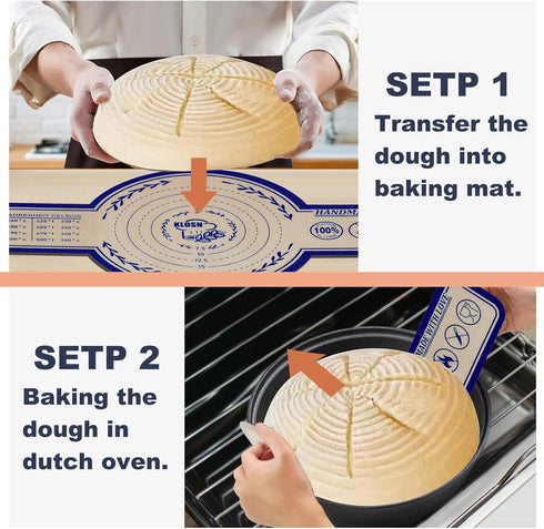 Sourdough Bread Baking Mat Large & Small, 25cm & 20cm Silicone Bread Sling for Dutch Oven, 500°F Heat-Resistant KLOSN Sourdough Bread Baking Suppl...